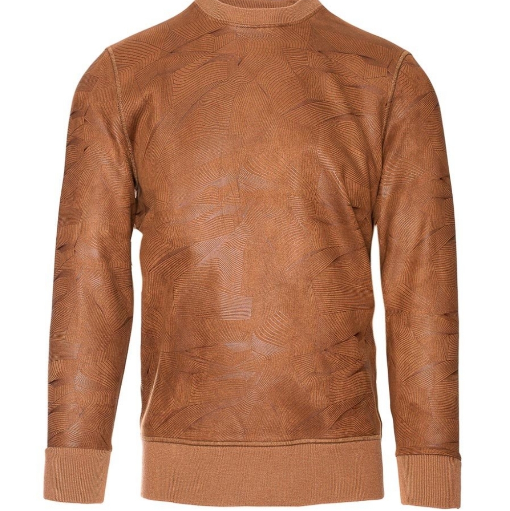Vegan Suede Slim Fit Sweatshirt - Cognac Brown Size XL Fits as a L